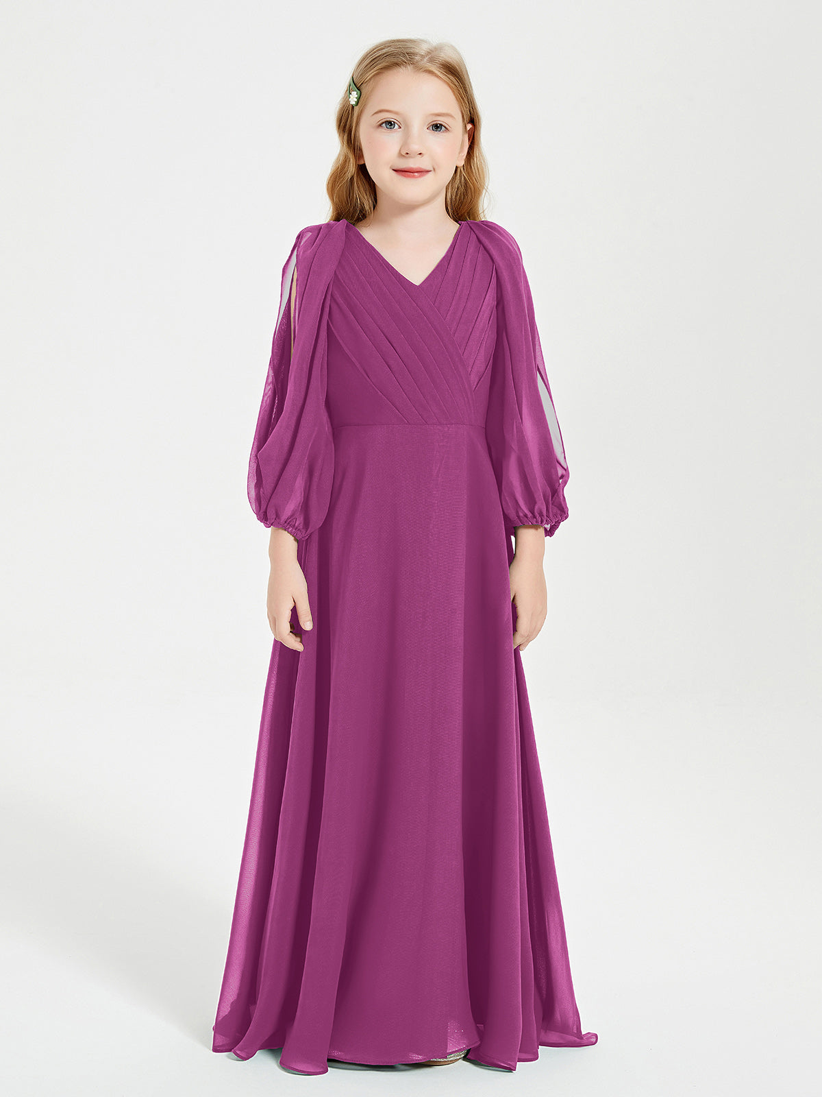 Modest Long Sleeved Junior Bridesmaid Gowns Orchid